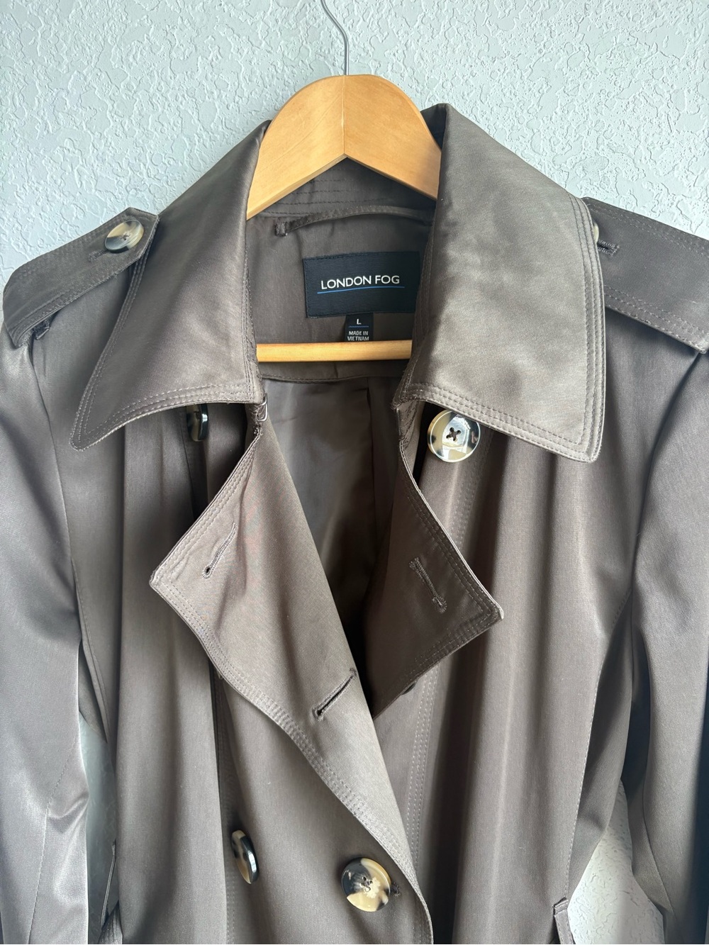 London Fog Rich Chocolate Brown Double Breasted Belted Trench Coat Large - Picture 6 of 11